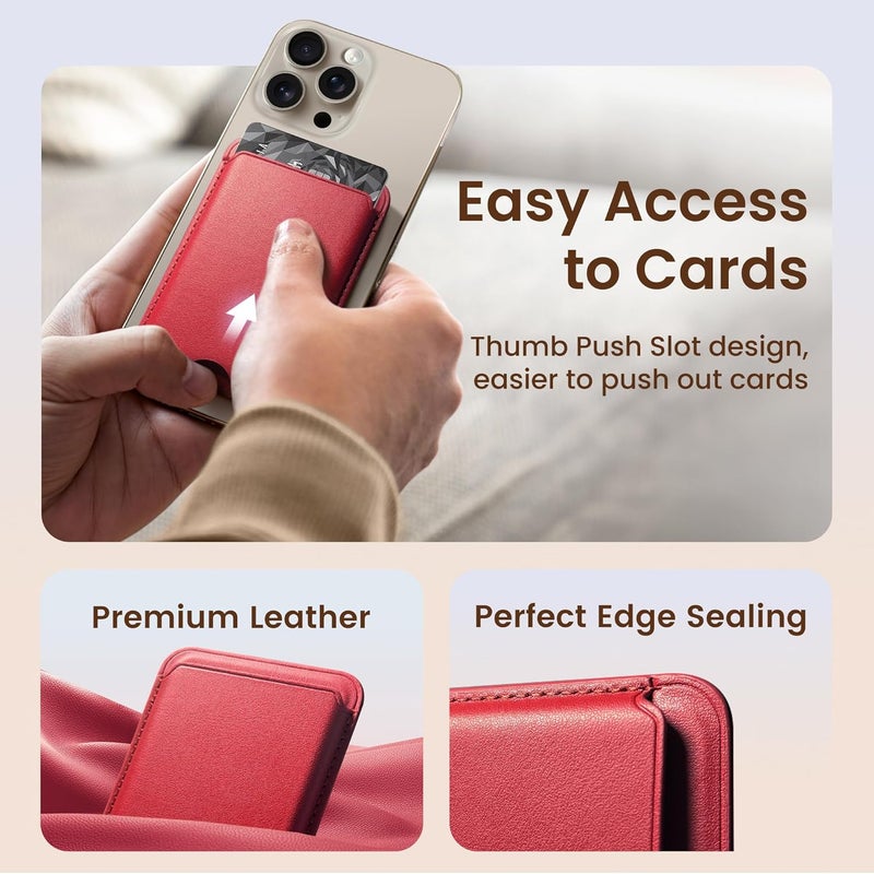 SOUNDBYTE Stronger Magnetic Wallet for iPhone 17/16/15/14/13/12 Series & for MagSafe Cases | N52 Magnet RFID Blocking Leather Magnetic Card Holder with Powerful Magnets | Holds 3 Cards | Red - Image 4